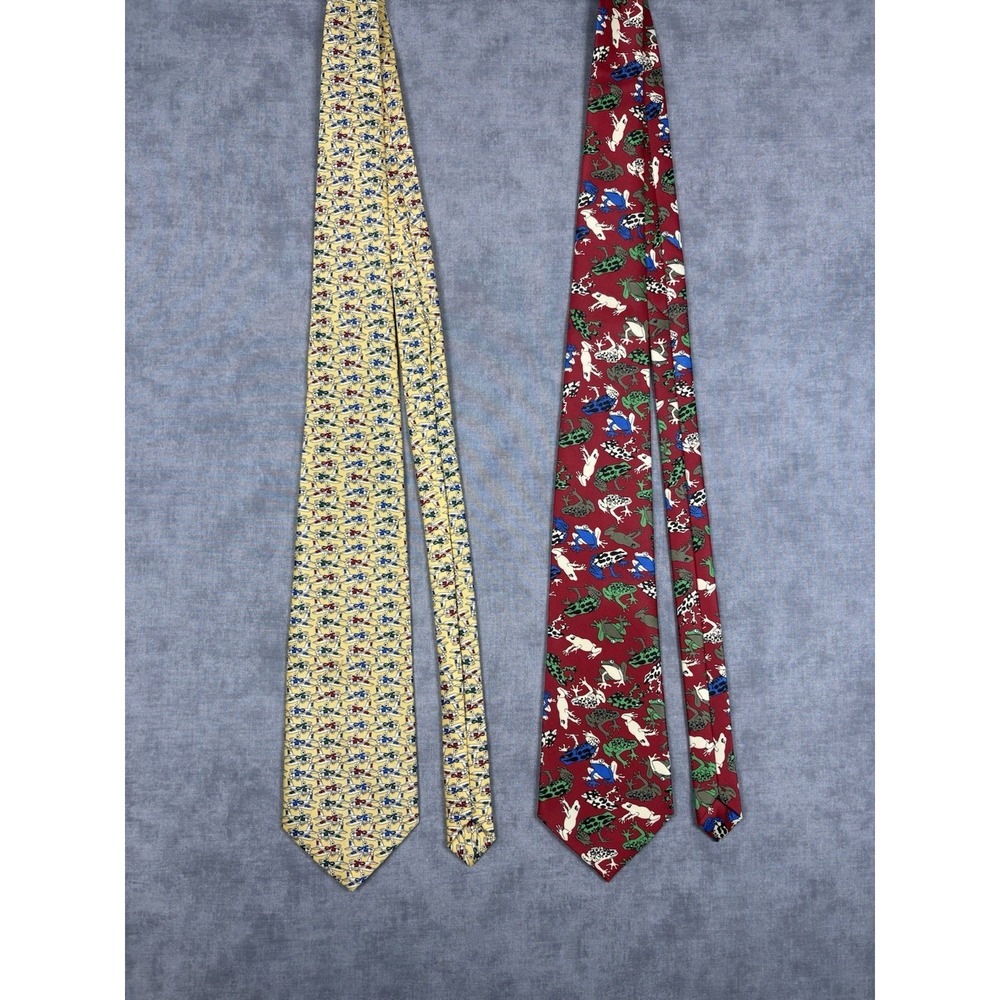 Lot of 2 Rene Chagal Handmade Silk Novelty Ties Frogs Airplanes 56" x 4" EUC